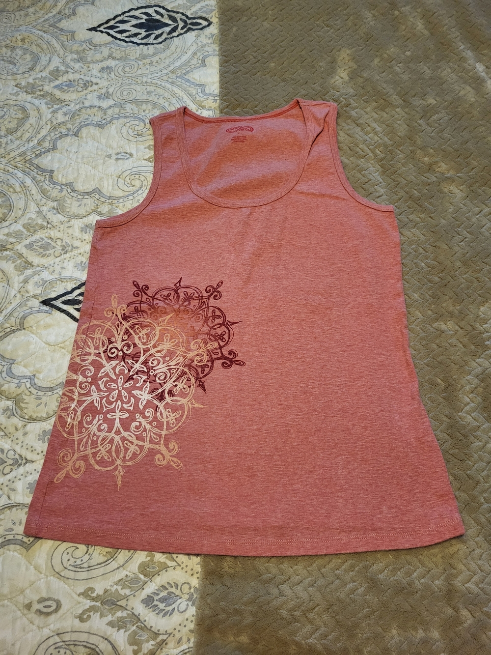Women's Coral Tank Top with Ornamental Print